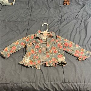 Little Lass Floral Jean Jacket - Gray and Pink